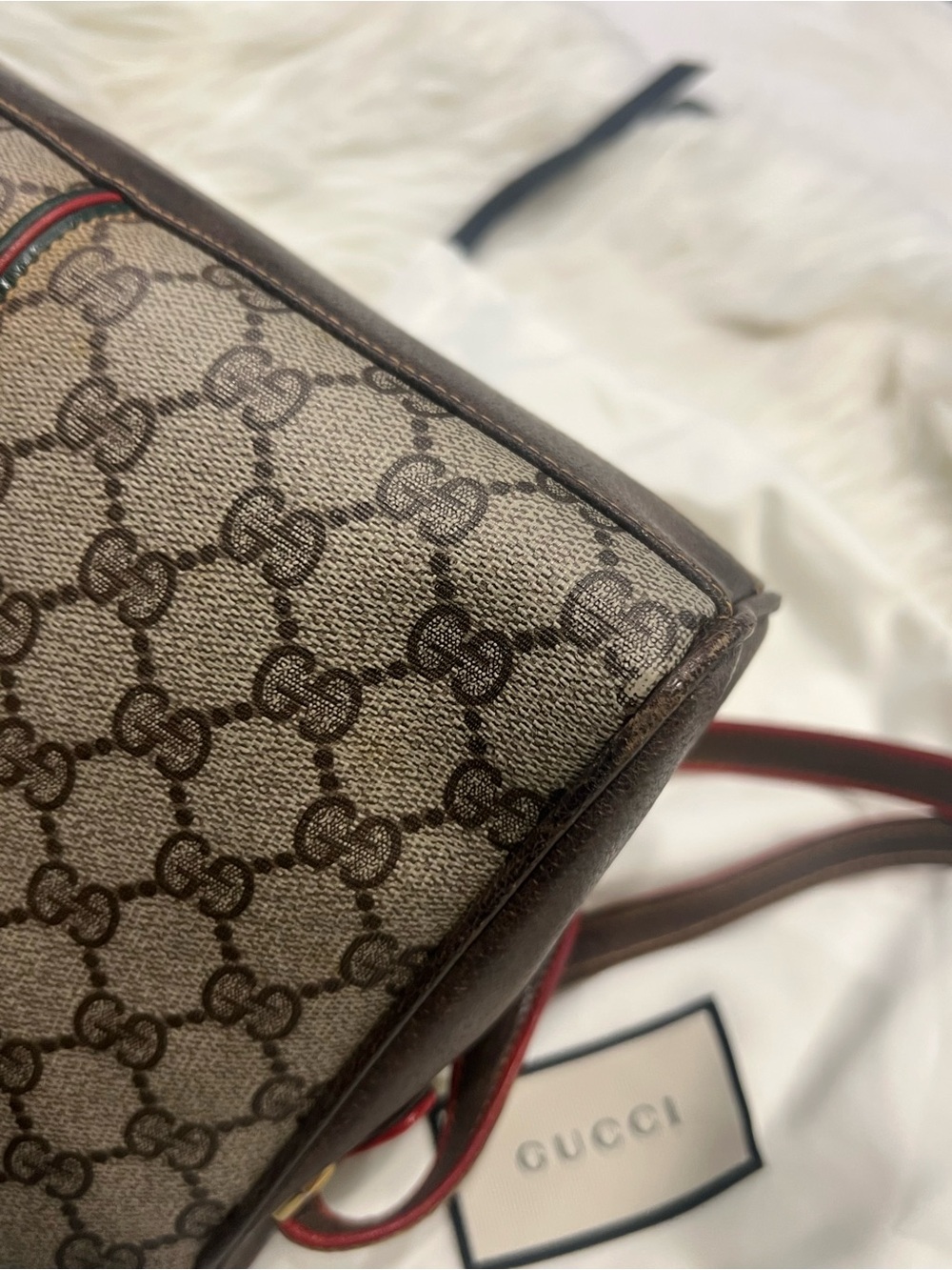 Gucci Monogram Crossbody Bag in Beige with Red Trim - Picture 7 of 17